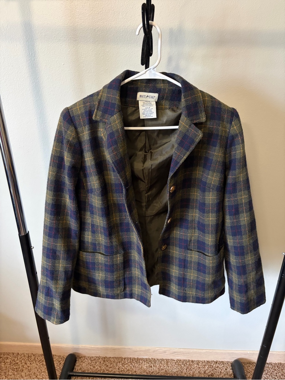 Vintage White Stag Women's Green Plaid Wool-Blend Jacket - Picture 2 of 4